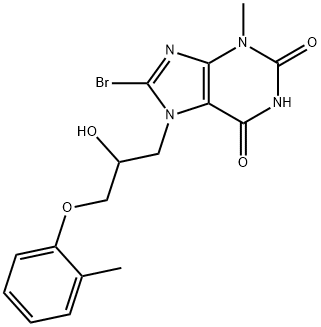 8-bromo-7-(2-hydroxy-3-(o-tolyloxy)propyl)-3-methyl-3,7-dihydro-1H-purine-2,6-dione Struktur