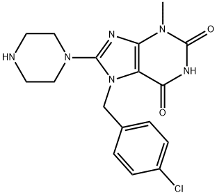 7-(4-chlorobenzyl)-3-methyl-8-(piperazin-1-yl)-3,7-dihydro-1H-purine-2,6-dione Struktur