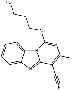 1-((3-hydroxypropyl)amino)-3-methylbenzo[4,5]imidazo[1,2-a]pyridine-4-carbonitrile Struktur