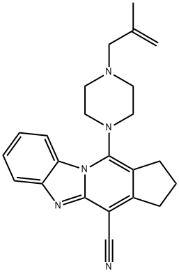 11-(4-(2-methylallyl)piperazin-1-yl)-2,3-dihydro-1H-benzo[4,5]imidazo[1,2-a]cyclopenta[d]pyridine-4-carbonitrile Struktur