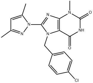 7-(4-chlorobenzyl)-8-(3,5-dimethyl-1H-pyrazol-1-yl)-3-methyl-3,7-dihydro-1H-purine-2,6-dione,305868-69-3,结构式