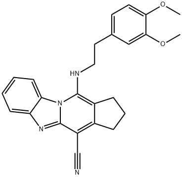 11-((3,4-dimethoxyphenethyl)amino)-2,3-dihydro-1H-benzo[4,5]imidazo[1,2-a]cyclopenta[d]pyridine-4-carbonitrile Struktur