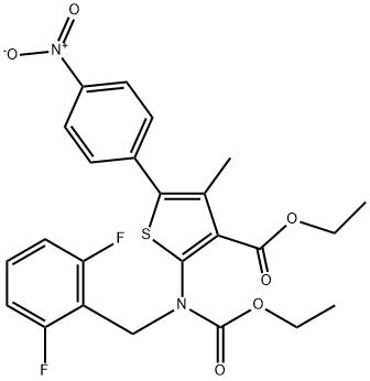 2-((2,6-二氟苄基)(乙氧羰基)氨基)-4-甲基-5-(4-硝基苯基)噻吩-3-羧酸乙酯, 308831-94-9, 结构式