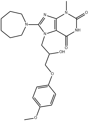 8-(azepan-1-yl)-7-(2-hydroxy-3-(4-methoxyphenoxy)propyl)-3-methyl-3,7-dihydro-1H-purine-2,6-dione Struktur