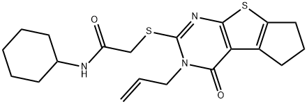 2-((3-allyl-4-oxo-3,5,6,7-tetrahydro-4H-cyclopenta[4,5]thieno[2,3-d]pyrimidin-2-yl)thio)-N-cyclohexylacetamide Structure