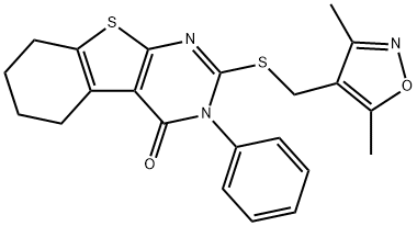 2-(((3,5-dimethylisoxazol-4-yl)methyl)thio)-3-phenyl-5,6,7,8-tetrahydrobenzo[4,5]thieno[2,3-d]pyrimidin-4(3H)-one Structure