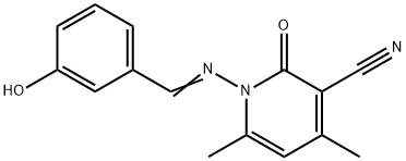1-[(3-hydroxybenzylidene)amino]-4,6-dimethyl-2-oxo-1,2-dihydro-3-pyridinecarbonitrile 化学構造式