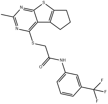 2-((2-methyl-6,7-dihydro-5H-cyclopenta[4,5]thieno[2,3-d]pyrimidin-4-yl)thio)-N-(3-(trifluoromethyl)phenyl)acetamide Structure