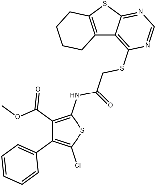methyl 5-chloro-4-phenyl-2-(2-((5,6,7,8-tetrahydrobenzo[4,5]thieno[2,3-d]pyrimidin-4-yl)thio)acetamido)thiophene-3-carboxylate Struktur