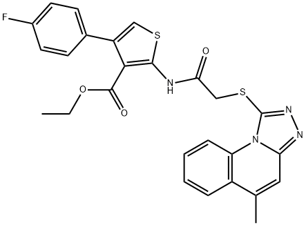 ethyl 4-(4-fluorophenyl)-2-(2-((5-methyl-[1,2,4]triazolo[4,3-a]quinolin-1-yl)thio)acetamido)thiophene-3-carboxylate Struktur