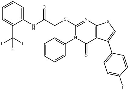 2-((5-(4-fluorophenyl)-4-oxo-3-phenyl-3,4-dihydrothieno[2,3-d]pyrimidin-2-yl)thio)-N-(2-(trifluoromethyl)phenyl)acetamide Structure