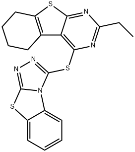 4-(benzo[4,5]thiazolo[2,3-c][1,2,4]triazol-3-ylthio)-2-ethyl-5,6,7,8-tetrahydrobenzo[4,5]thieno[2,3-d]pyrimidine,315694-01-0,结构式