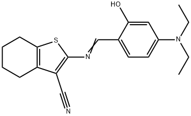 (E)-2-((4-(diethylamino)-2-hydroxybenzylidene)amino)-4,5,6,7-tetrahydrobenzo[b]thiophene-3-carbonitrile Struktur