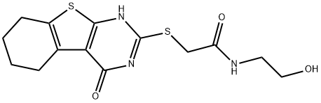 N-(2-hydroxyethyl)-2-((4-oxo-3,4,5,6,7,8-hexahydrobenzo[4,5]thieno[2,3-d]pyrimidin-2-yl)thio)acetamide Struktur