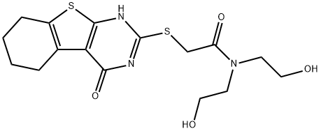 N,N-bis(2-hydroxyethyl)-2-((4-oxo-3,4,5,6,7,8-hexahydrobenzo[4,5]thieno[2,3-d]pyrimidin-2-yl)thio)acetamide Struktur