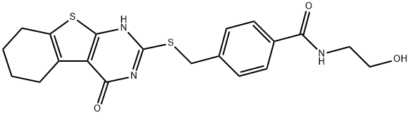N-(2-hydroxyethyl)-4-(((4-oxo-3,4,5,6,7,8-hexahydrobenzo[4,5]thieno[2,3-d]pyrimidin-2-yl)thio)methyl)benzamide Struktur