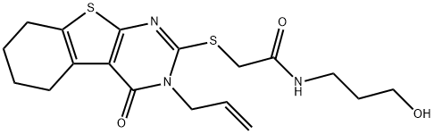 2-((3-allyl-4-oxo-3,4,5,6,7,8-hexahydrobenzo[4,5]thieno[2,3-d]pyrimidin-2-yl)thio)-N-(3-hydroxypropyl)acetamide Struktur