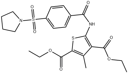 diethyl 3-methyl-5-(4-(pyrrolidin-1-ylsulfonyl)benzamido)thiophene-2,4-dicarboxylate Struktur