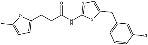 N-(5-(3-chlorobenzyl)thiazol-2-yl)-3-(5-methylfuran-2-yl)propanamide Struktur