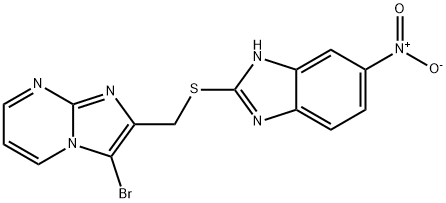 3-bromo-2-(((5-nitro-1H-benzo[d]imidazol-2-yl)thio)methyl)imidazo[1,2-a]pyrimidine Struktur