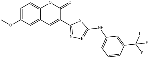 6-methoxy-3-(5-((3-(trifluoromethyl)phenyl)amino)-1,3,4-thiadiazol-2-yl)-2H-chromen-2-one Struktur