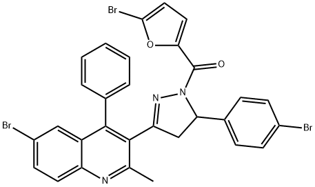 (3-(6-bromo-2-methyl-4-phenylquinolin-3-yl)-5-(4-bromophenyl)-4,5-dihydro-1H-pyrazol-1-yl)(5-bromofuran-2-yl)methanone Struktur