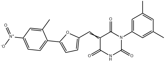 (5E)-1-(3,5-dimethylphenyl)-5-[[5-(2-methyl-4-nitrophenyl)furan-2-yl]methylidene]-1,3-diazinane-2,4,6-trione Struktur