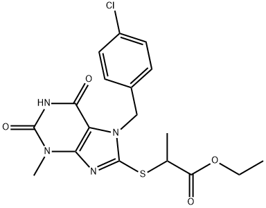 ethyl 2-((7-(4-chlorobenzyl)-3-methyl-2,6-dioxo-2,3,6,7-tetrahydro-1H-purin-8-yl)thio)propanoate 结构式