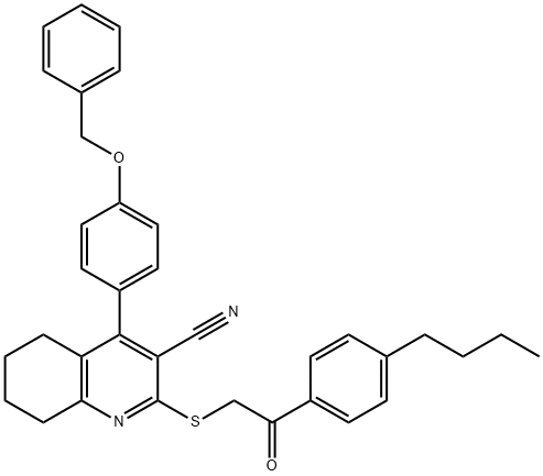4-(4-(benzyloxy)phenyl)-2-((2-(4-butylphenyl)-2-oxoethyl)thio)-5,6,7,8-tetrahydroquinoline-3-carbonitrile Struktur