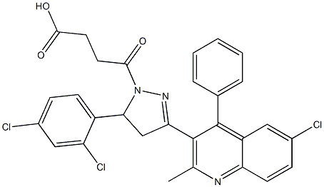 4-(3-(6-chloro-2-methyl-4-phenylquinolin-3-yl)-5-(2,4-dichlorophenyl)-4,5-dihydro-1H-pyrazol-1-yl)-4-oxobutanoic acid Struktur