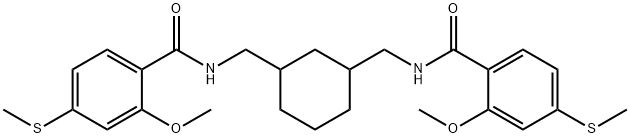 2-methoxy-N-[[3-[[(2-methoxy-4-methylsulfanylbenzoyl)amino]methyl]cyclohexyl]methyl]-4-methylsulfanylbenzamide Struktur