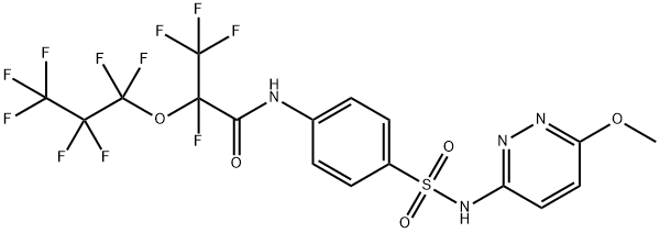 2,3,3,3-tetrafluoro-2-(1,1,2,2,3,3,3-heptafluoropropoxy)-N-[4-[(6-methoxypyridazin-3-yl)sulfamoyl]phenyl]propanamide Struktur