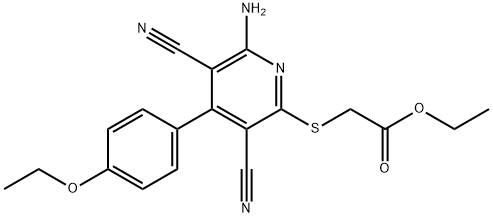 ethyl 2-((6-amino-3,5-dicyano-4-(4-ethoxyphenyl)pyridin-2-yl)thio)acetate 化学構造式
