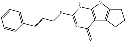 2-(cinnamylthio)-3,5,6,7-tetrahydro-4H-cyclopenta[4,5]thieno[2,3-d]pyrimidin-4-one 结构式