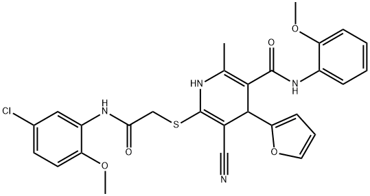 6-((2-((5-chloro-2-methoxyphenyl)amino)-2-oxoethyl)thio)-5-cyano-4-(furan-2-yl)-N-(2-methoxyphenyl)-2-methyl-1,4-dihydropyridine-3-carboxamide Struktur