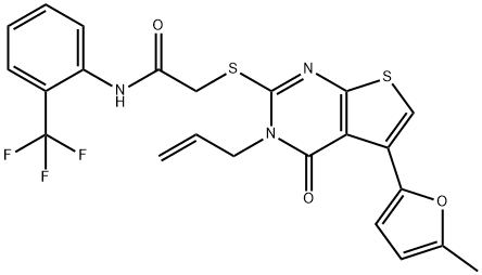2-((3-allyl-5-(5-methylfuran-2-yl)-4-oxo-3,4-dihydrothieno[2,3-d]pyrimidin-2-yl)thio)-N-(2-(trifluoromethyl)phenyl)acetamide Structure