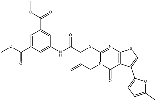 dimethyl 5-(2-((3-allyl-5-(5-methylfuran-2-yl)-4-oxo-3,4-dihydrothieno[2,3-d]pyrimidin-2-yl)thio)acetamido)isophthalate Structure