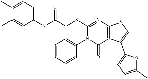 N-(3,4-dimethylphenyl)-2-((5-(5-methylfuran-2-yl)-4-oxo-3-phenyl-3,4-dihydrothieno[2,3-d]pyrimidin-2-yl)thio)acetamide Structure
