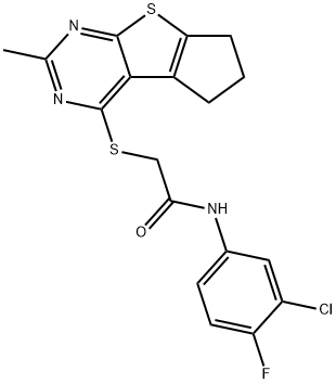 N-(3-chloro-4-fluorophenyl)-2-((2-methyl-6,7-dihydro-5H-cyclopenta[4,5]thieno[2,3-d]pyrimidin-4-yl)thio)acetamide Structure