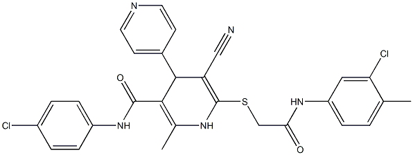 6-((2-((3-chloro-4-methylphenyl)amino)-2-oxoethyl)thio)-N-(4-chlorophenyl)-5-cyano-2-methyl-1,4-dihydro-[4,4-bipyridine]-3-carboxamide 结构式