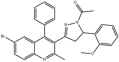 1-(3-(6-bromo-2-methyl-4-phenylquinolin-3-yl)-5-(2-methoxyphenyl)-4,5-dihydro-1H-pyrazol-1-yl)ethan-1-one Struktur