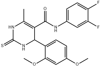 N-(3,4-difluorophenyl)-4-(2,4-dimethoxyphenyl)-6-methyl-2-thioxo-1,2,3,4-tetrahydropyrimidine-5-carboxamide Struktur