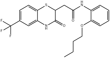 N-(2-butoxyphenyl)-2-(3-oxo-6-(trifluoromethyl)-3,4-dihydro-2H-benzo[b][1,4]thiazin-2-yl)acetamide Struktur