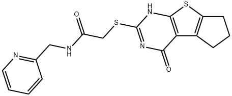 2-((4-oxo-3,5,6,7-tetrahydro-4H-cyclopenta[4,5]thieno[2,3-d]pyrimidin-2-yl)thio)-N-(pyridin-2-ylmethyl)acetamide,433701-48-5,结构式
