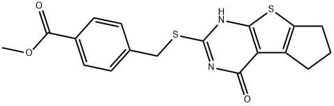 methyl 4-(((4-oxo-3,5,6,7-tetrahydro-4H-cyclopenta[4,5]thieno[2,3-d]pyrimidin-2-yl)thio)methyl)benzoate,433702-10-4,结构式