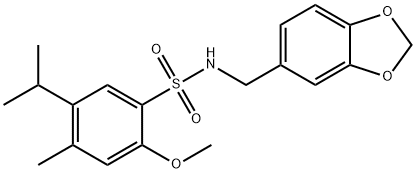 N-(benzo[d][1,3]dioxol-5-ylmethyl)-5-isopropyl-2-methoxy-4-methylbenzenesulfonamide Structure