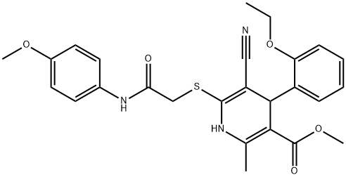 methyl 5-cyano-4-(2-ethoxyphenyl)-6-((2-((4-methoxyphenyl)amino)-2-oxoethyl)thio)-2-methyl-1,4-dihydropyridine-3-carboxylate Struktur