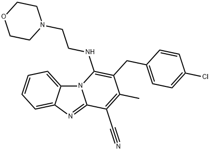 2-(4-chlorobenzyl)-3-methyl-1-((2-morpholinoethyl)amino)benzo[4,5]imidazo[1,2-a]pyridine-4-carbonitrile,442567-50-2,结构式