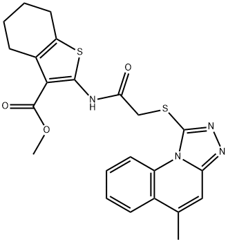 methyl 2-(2-((5-methyl-[1,2,4]triazolo[4,3-a]quinolin-1-yl)thio)acetamido)-4,5,6,7-tetrahydrobenzo[b]thiophene-3-carboxylate Struktur