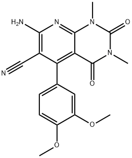 7-amino-5-(3,4-dimethoxyphenyl)-1,3-dimethyl-2,4-dioxo-1,2,3,4-tetrahydropyrido[2,3-d]pyrimidine-6-carbonitrile Struktur